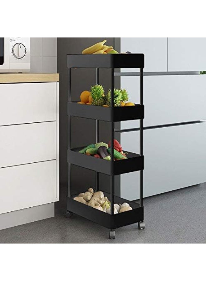 AQUILUX Rolling Storage Cart 4-Tier Slide Out Rolling Utility Cart Hollow Carved Storage Basket Organizer Shelf Rack with Wheels for Kitchen Bathroom Laundry (Black) - Image 4